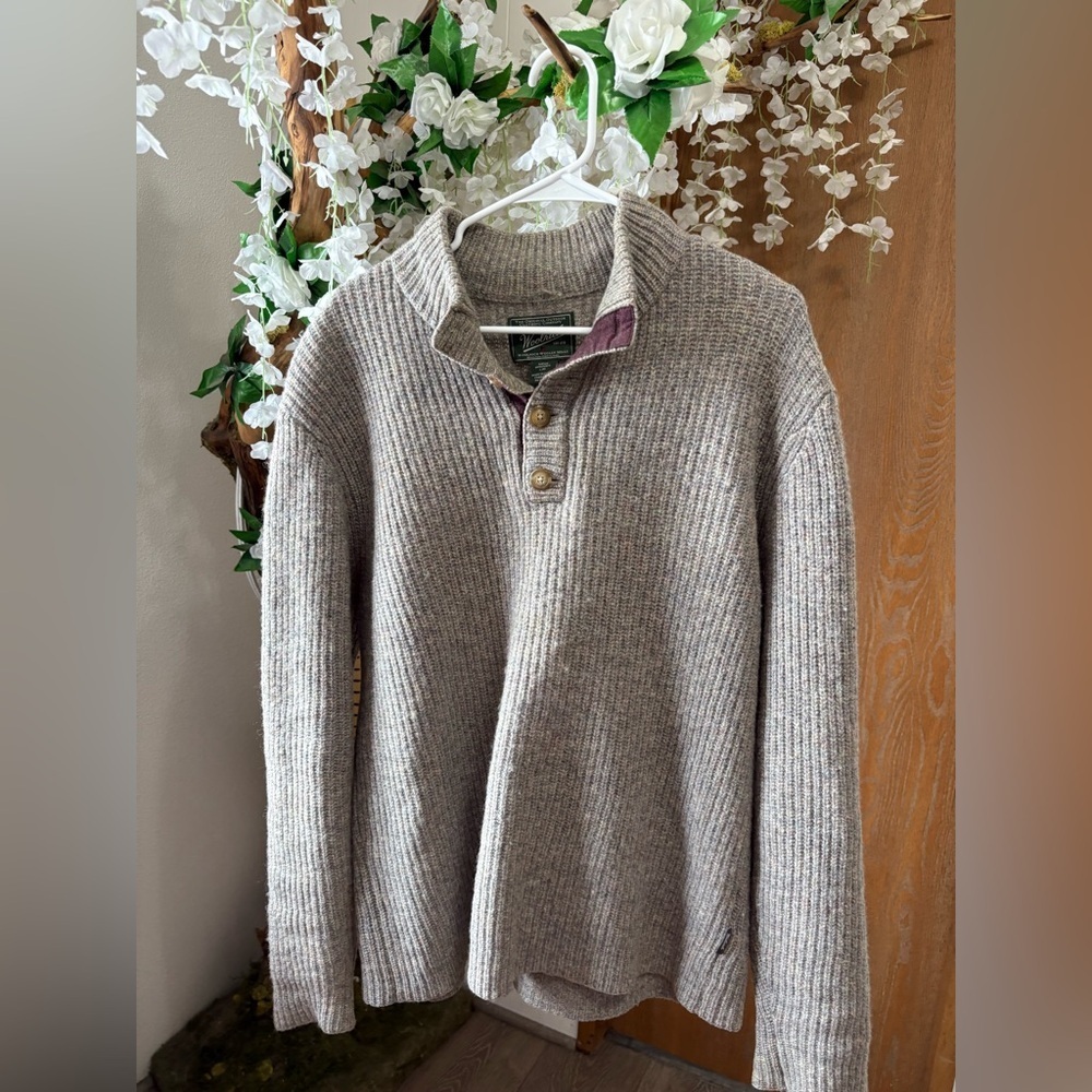 Woolrich Men's Tan Ribbed Sweater with Button Collar